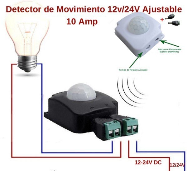 Detector de Movimiento 12v/24v 10Amp Ajustable Mini